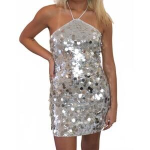 NEW ENDLESS BLU. disco diva sequin dress in silver